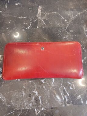 Bosca Red Zip-Around Leather Wallet with Silver Logo